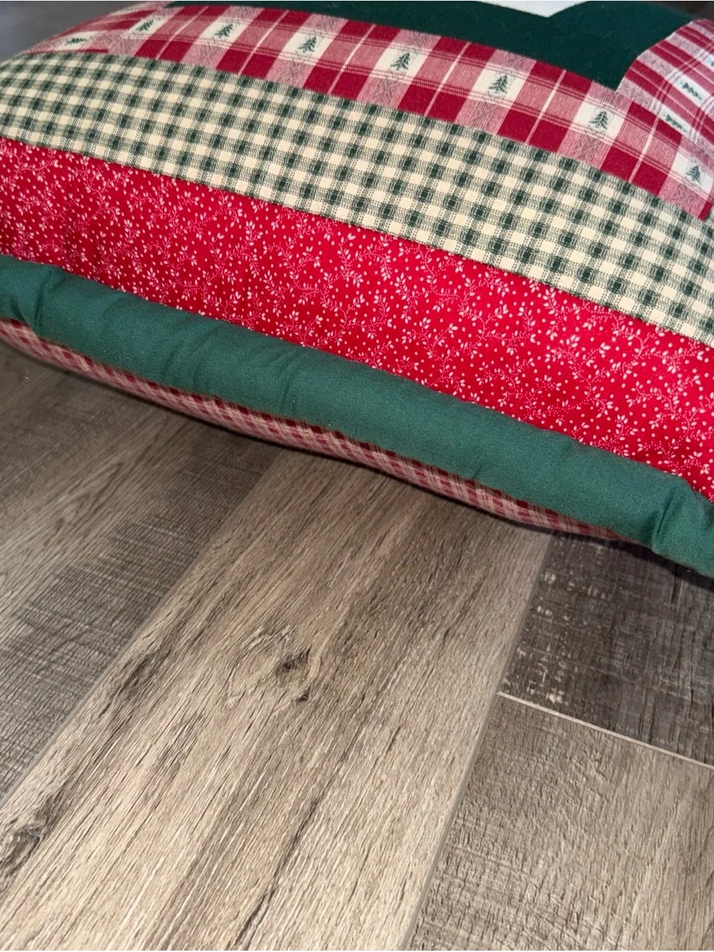 Handmade patchwork Holiday Plaid Tree Decorative Pillow - Green and Red